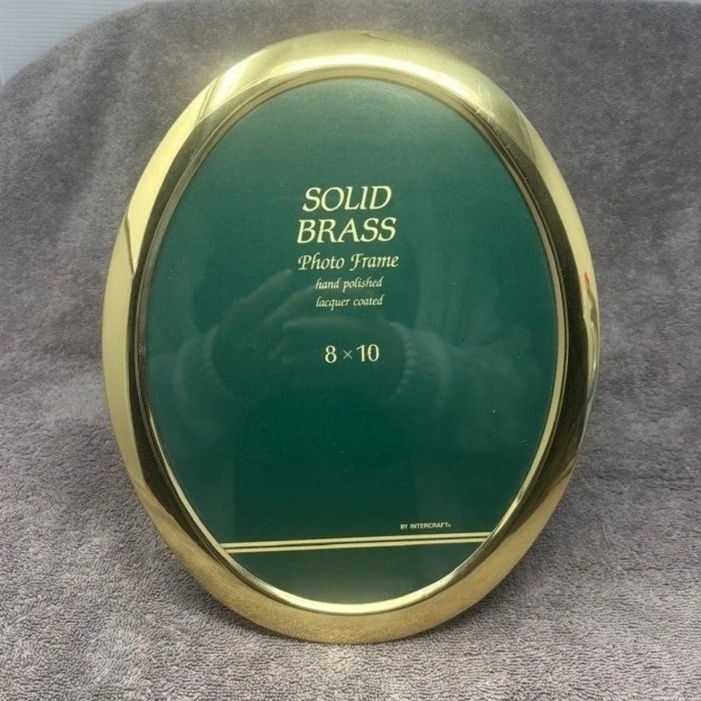 Vtg Intercraft Photo Frame Gold Solid Brass Oval 8x10 Polished Lacquer Coated